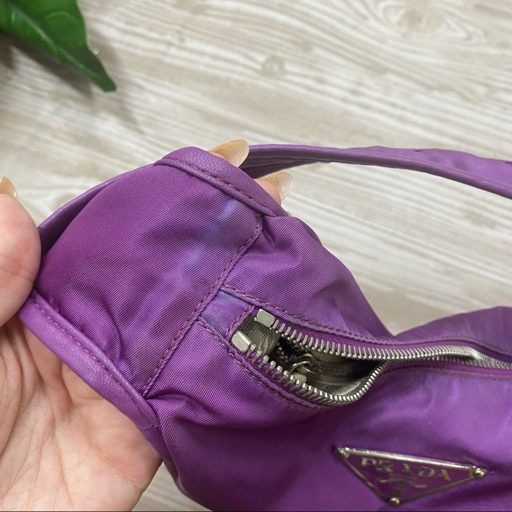 100% Authentic Prada purple nylon baguette mini bag purse designer luxury - Picture 11 of 16